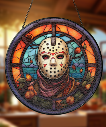 Halloween Jason Voorhees Stained Glass Horror Mask Suncatcher – Unique Halloween Window Decor