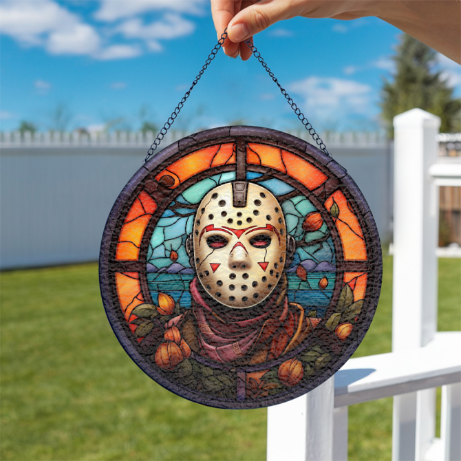 Halloween Jason Voorhees Stained Glass Horror Mask Suncatcher – Unique Halloween Window Decor - Image 2