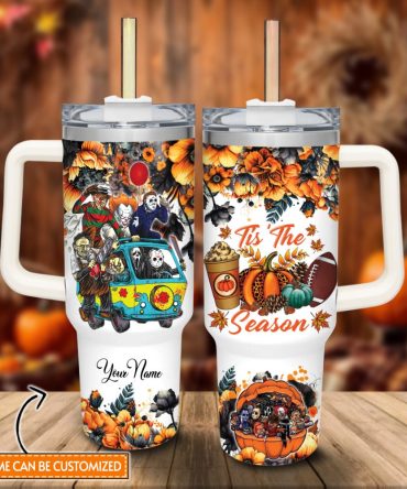 Customizable Halloween Horror Tumbler - Fall Vibes, 20Oz Mug With Handle & Straw