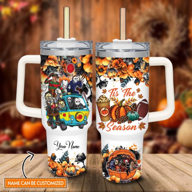 Customizable Halloween Horror Tumbler - Fall Vibes, 20Oz Mug With Handle & Straw