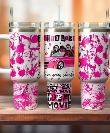 Colorful Horror Movie Tumbler With Handle & Straw – 40Oz Insulated Travel Mug