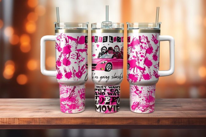 Colorful Horror Movie Tumbler With Handle & Straw – 40Oz Insulated Travel Mug