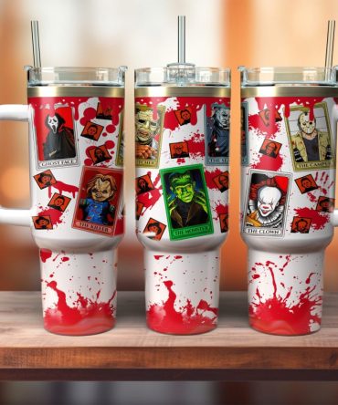Chilling Horror Character Tumbler – 40Oz Insulated Mug With Handle & Straw