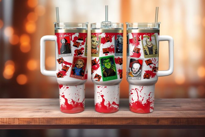 Chilling Horror Character Tumbler – 40Oz Insulated Mug With Handle & Straw