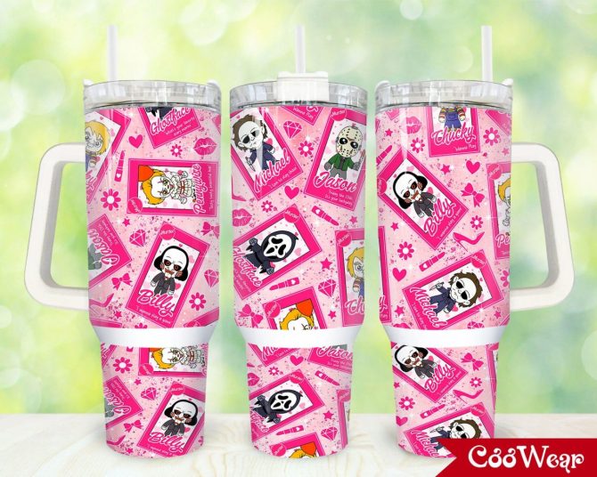 Coolwear Horror-Themed Insulated Tumbler With Handle - Cute Slasher Characters - 40Oz Travel Mug