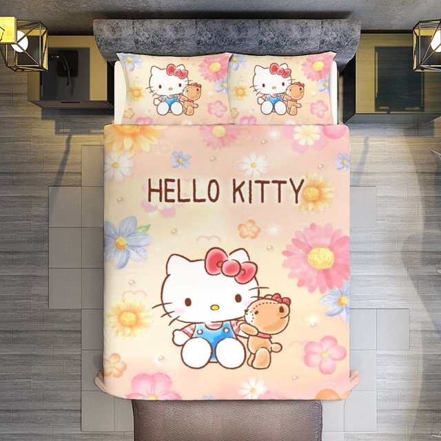 Hello Kitty Floral Bedding Set - Cozy & Cute Comforter With Pillowcases