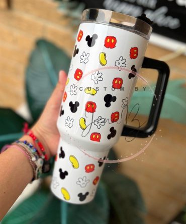 Custom Disney-Inspired Travel Mug - 32Oz Insulated Tumbler With Handle - Mickey Pattern
