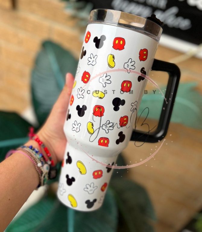 Custom Disney-Inspired Travel Mug - 32Oz Insulated Tumbler With Handle - Mickey Pattern