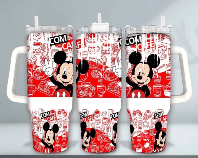 Disney Mickey Mouse Red Coffee Tumbler With Handle - Cute 24Oz Travel Cup