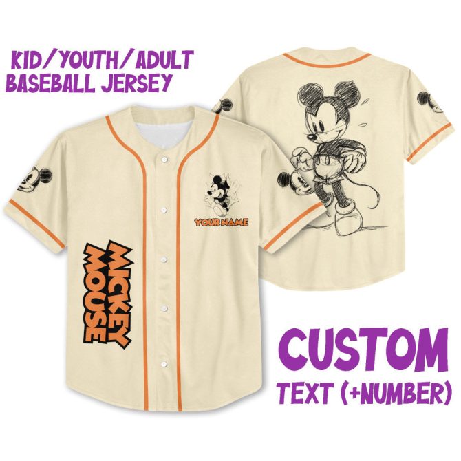 Customizable Mickey Mouse Baseball Jersey - Kids/Youth/Adult Sizes - Add Your Name!