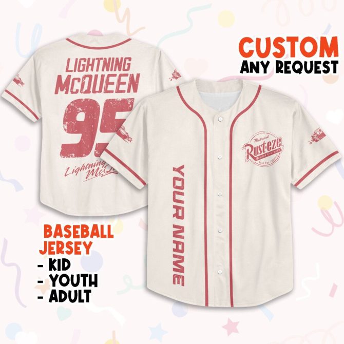 Custom Lightning Mcqueen Baseball Jersey - Kids, Youth, Adult Sizes - Personalize Your Style!