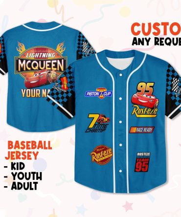 Custom Lightning Mcqueen Baseball Jersey - Kids, Youth, Adult Sizes - Personalized Name Option