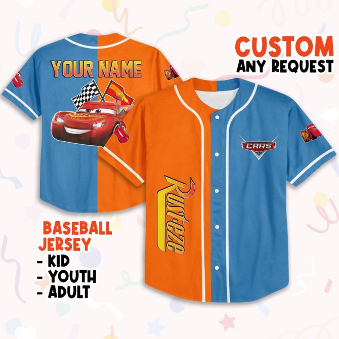 Custom Cars Baseball Jersey – Kids/Youth/Adult – Personalize With Your Name!