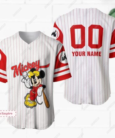 Customizable Mickey Baseball Jersey – Personalized Name & Number, Red Stripes, Unisex