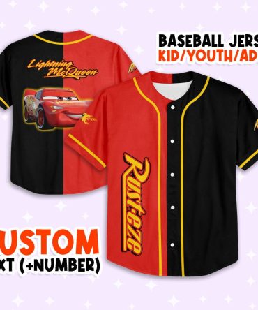 Customizable Lightning Mcqueen Baseball Jersey - Kids/Youth/Adult Sizes - Add Your Text & Number!