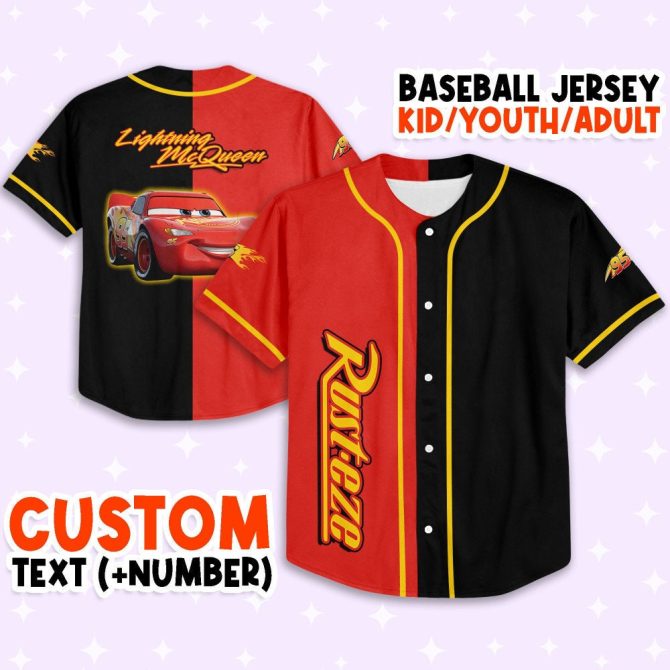 Customizable Lightning Mcqueen Baseball Jersey - Kids/Youth/Adult Sizes - Add Your Text & Number!