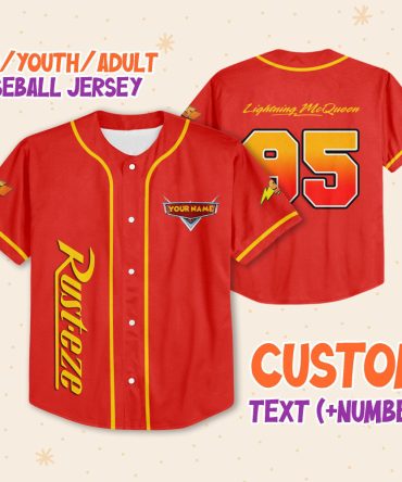 Custom Kids/Youth/Adult Baseball Jersey - Lightning Mcqueen Design, Add Your Name & Number!