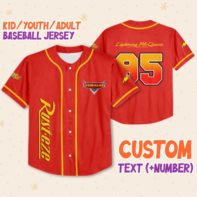 Custom Kids/Youth/Adult Baseball Jersey - Lightning Mcqueen Design, Add Your Name & Number!