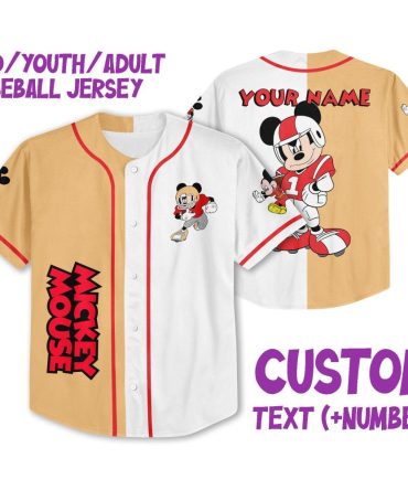 Custom Mickey Mouse Baseball Jersey For Kids/Youth/Adults - Personalize With Name & Number