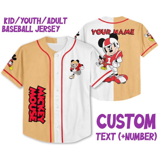 Custom Mickey Mouse Baseball Jersey For Kids/Youth/Adults - Personalize With Name & Number
