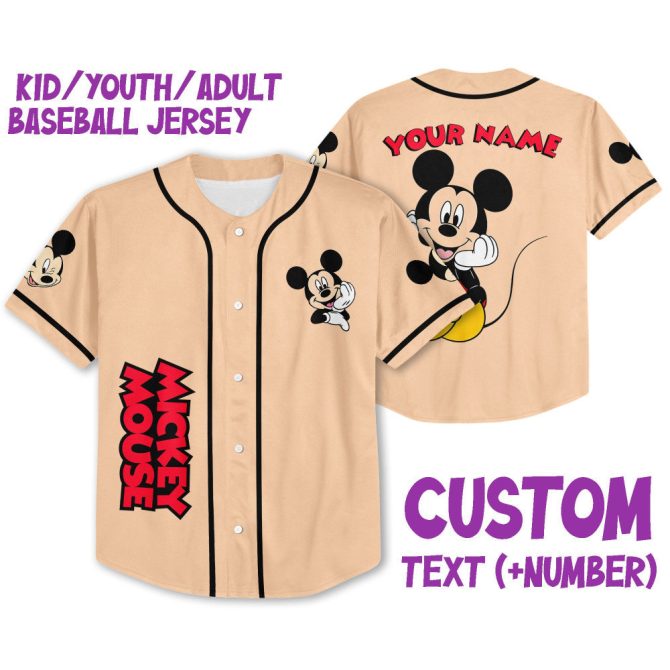 Customizable Mickey Mouse Baseball Jersey For Kids/Youth/Adults - Add Your Name & Number!
