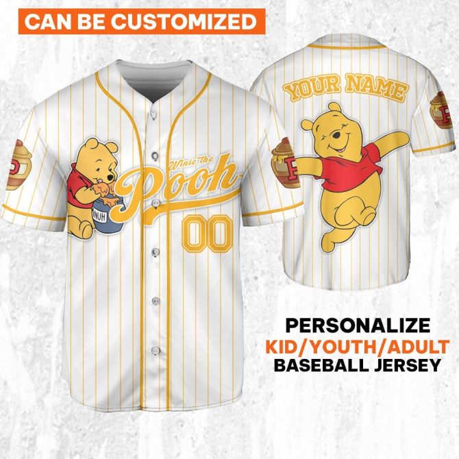 Custom Winnie The Pooh Baseball Jersey - Personalize For Kids/Youth/Adults