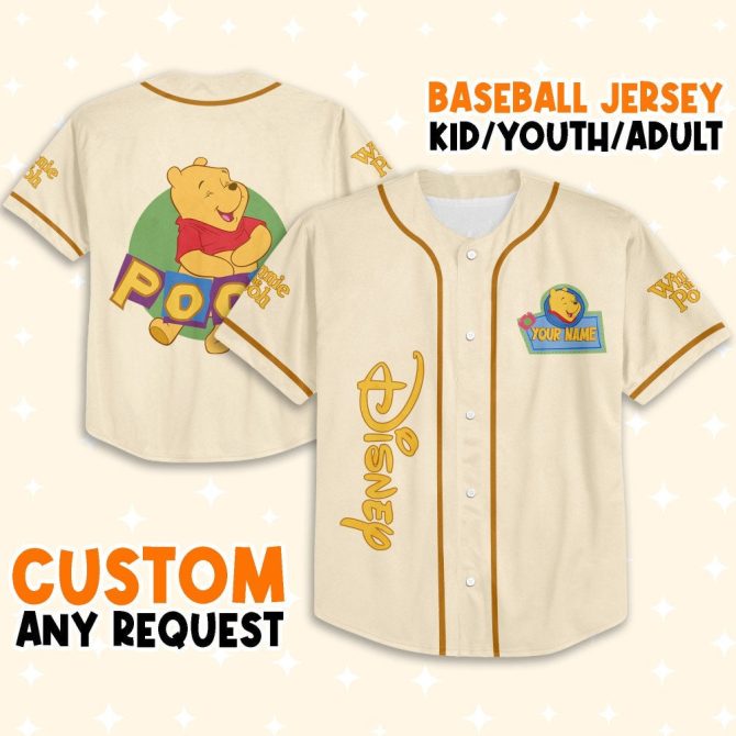 Personalized Disney Winnie The Pooh Baseball Jersey For Kids/Youth/Adults - Custom Name