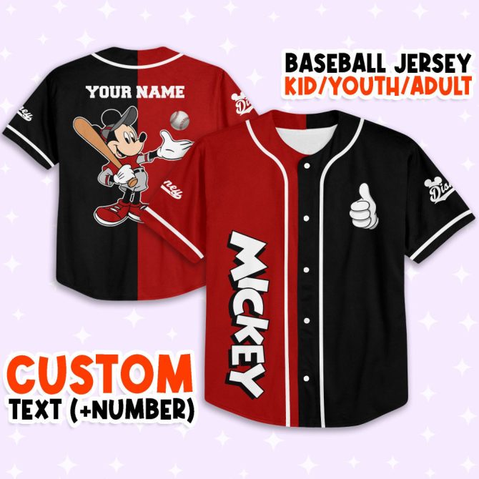 Customizable Mickey Baseball Jersey For Kids/Youth/Adults - Add Your Name & Number!