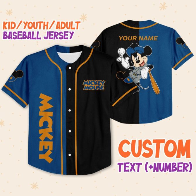 Custom Mickey Mouse Baseball Jersey - Personalized Kids/Youth/Adult Sizes