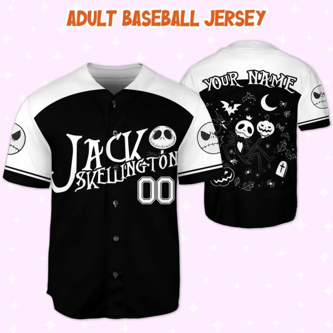 Custom Jack Skellington Baseball Jersey - Personalized Halloween Sports Shirt
