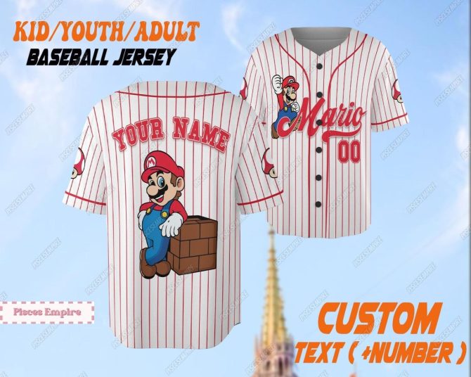 Custom Mario Baseball Jersey For Kids/Adults - Add Your Name & Number!