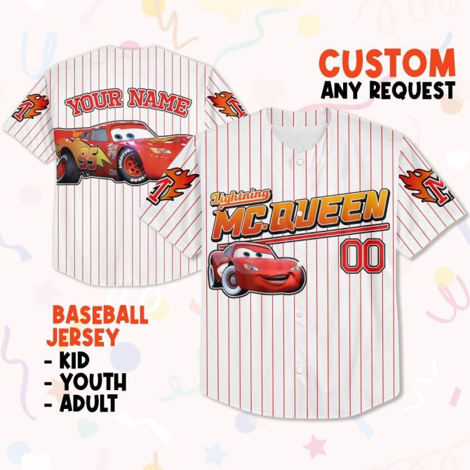 Custom Lightning Mcqueen Baseball Jersey - Personalize For Kids, Youth & Adults - Unique Gift!
