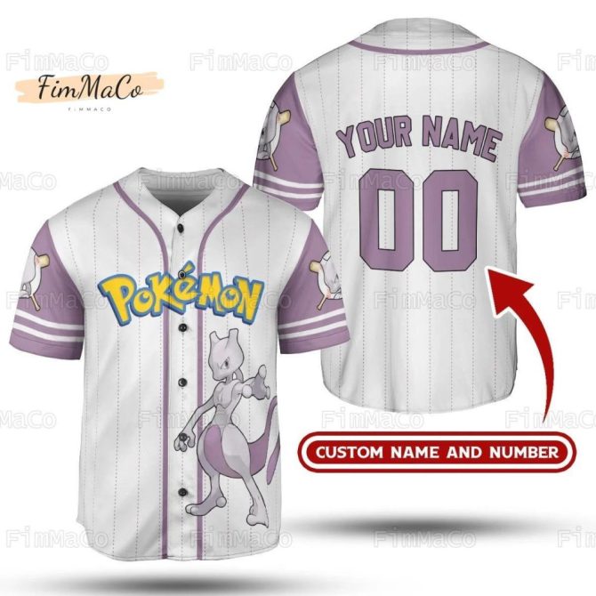 Custom Pokémon Baseball Jersey - Add Your Name & Number - Mewtwo Design