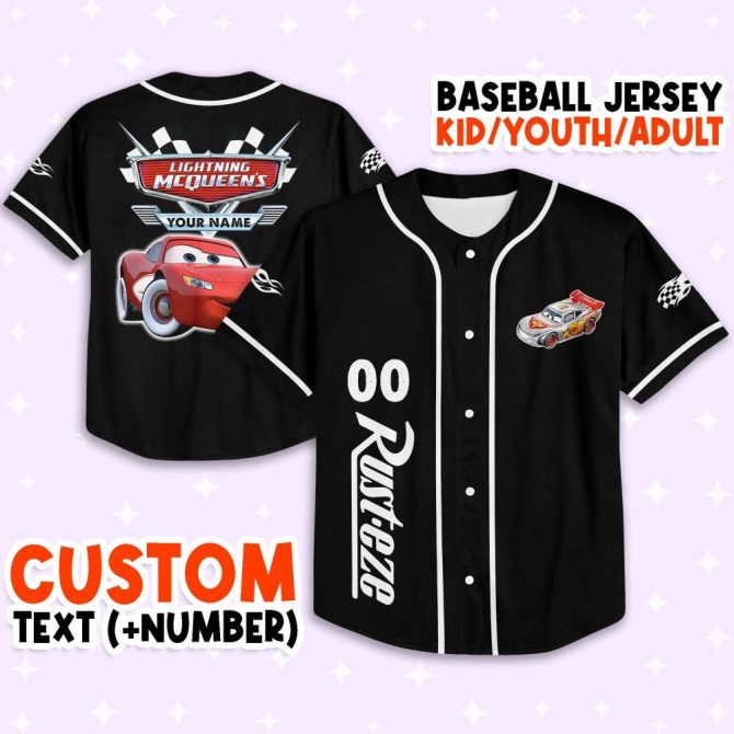 Custom Lightning Mcqueen Baseball Jersey - Kids/Youth/Adult - Personalize Name & Number!