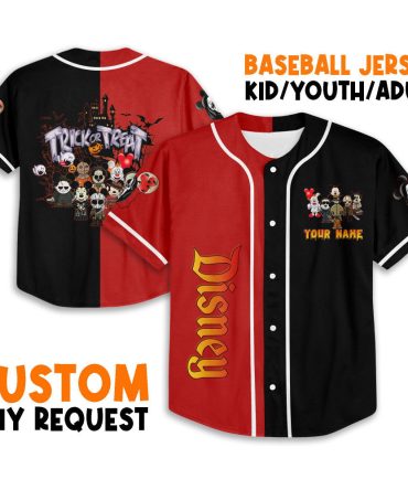 Custom Disney Halloween Baseball Jersey – Kids/Youth/Adult – Trick Or Treat Theme