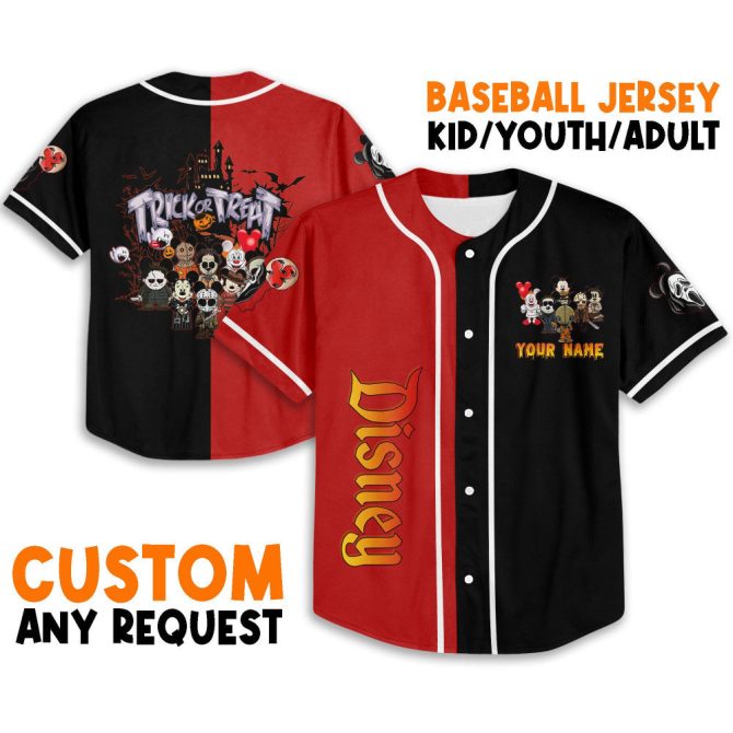Custom Disney Halloween Baseball Jersey – Kids/Youth/Adult – Trick Or Treat Theme