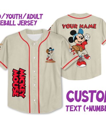 Customizable Mickey Mouse Baseball Jersey - Kids/Youth/Adult - Add Name & Number!
