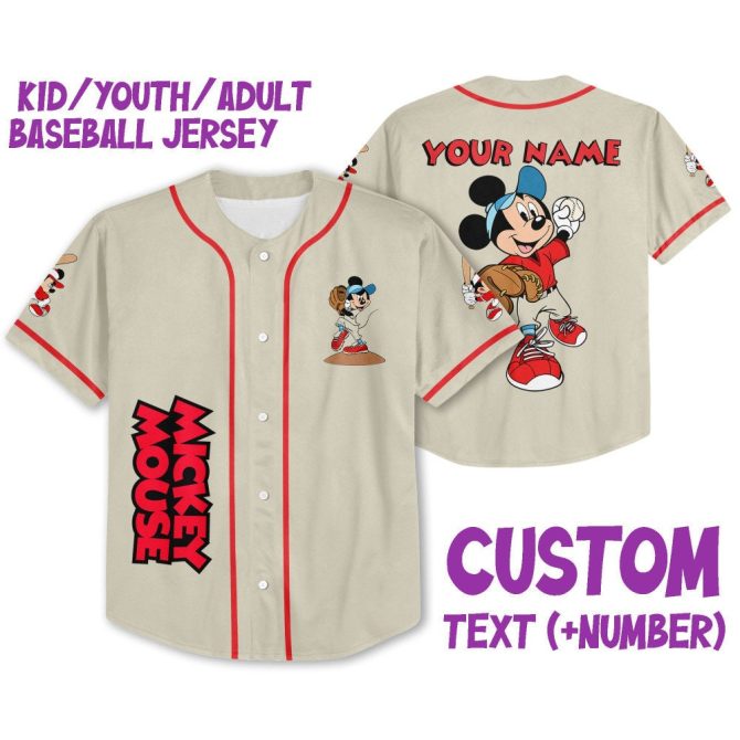 Customizable Mickey Mouse Baseball Jersey - Kids/Youth/Adult - Add Name & Number!