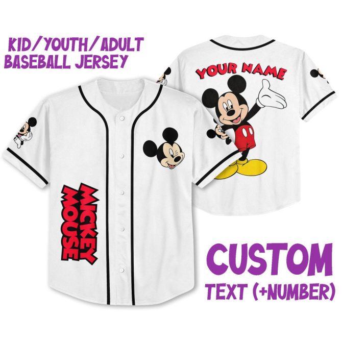 Custom Mickey Mouse Baseball Jersey - Kids/Youth/Adult - Personalize Name & Number!