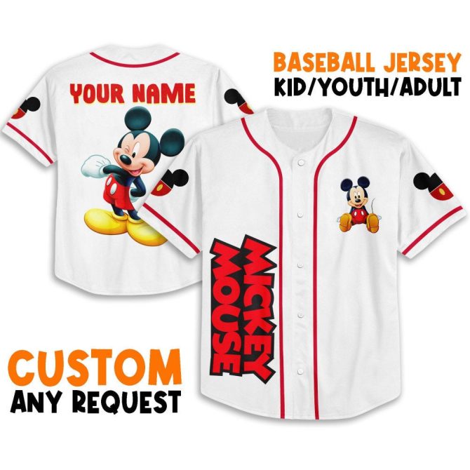 Custom Mickey Mouse Baseball Jersey - Personalized For Kids, Youth & Adults