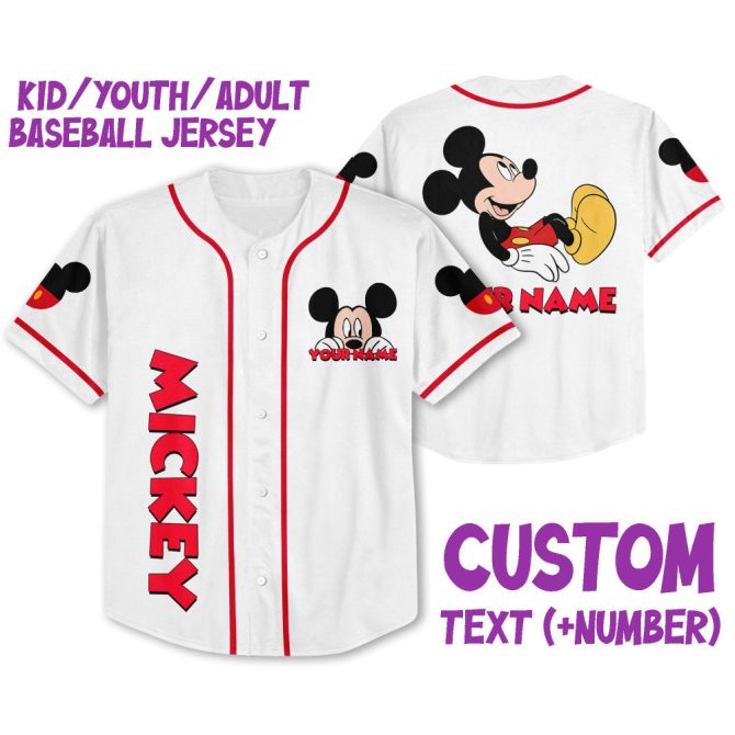 Customizable Mickey Mouse Baseball Jersey For Kids/Youth/Adults - Personalize Now!