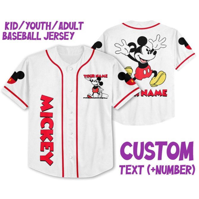 Customizable Youth/Adult Baseball Jersey - Mickey Design - Add Your Name & Number!