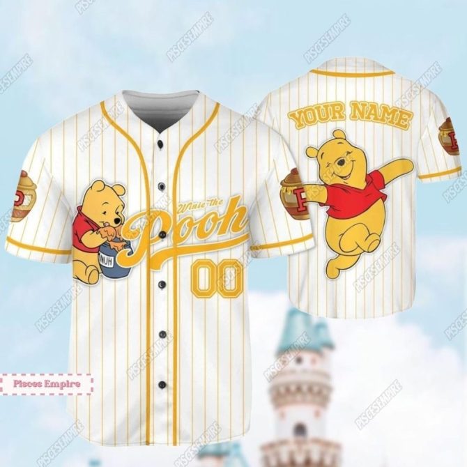 Custom Winnie The Pooh Baseball Jersey - Personalized Name & Number - Cute Kids Gift