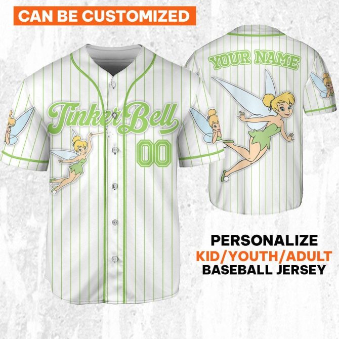 Customize Your Tinkerbell Baseball Jersey – Kids/Youth/Adult Sizes Available!