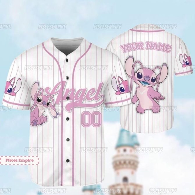 Custom Pink Angel Baseball Jersey With Cute Cartoon Design - Personalized Name & Number