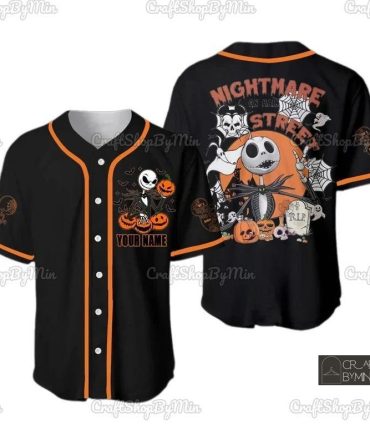 Spooky Halloween Baseball Jersey - Customizable Name, Jack & Pumpkins Design