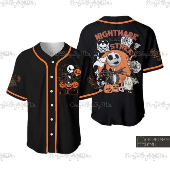 Spooky Halloween Baseball Jersey - Customizable Name, Jack & Pumpkins Design