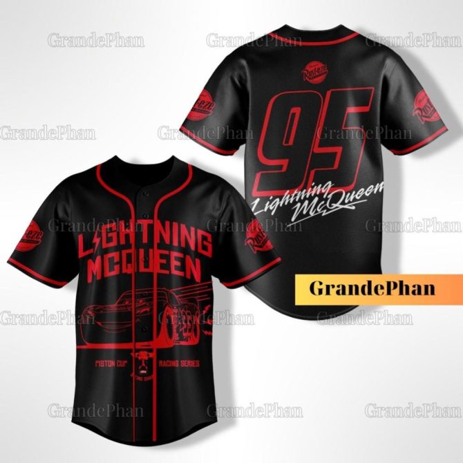 Lightning Mcqueen Baseball Jersey - Black & Red, Stylish Fan Apparel For Cars Enthusiasts