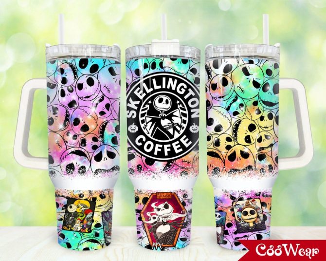 Colorful Skellington Coffee Tumbler With Handle - 40Oz Insulated Mug For Hot & Cold Drinks