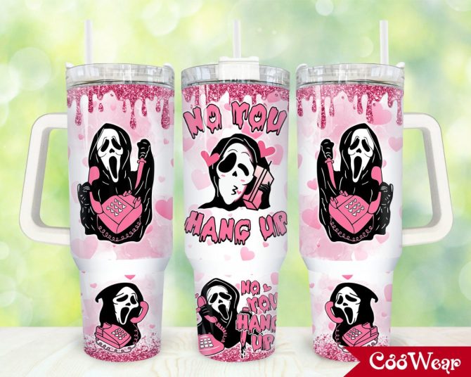 Funny Horror Tumbler Cup - Pink Glitter Scream Design, 20Oz Insulated Travel Mug With Straw